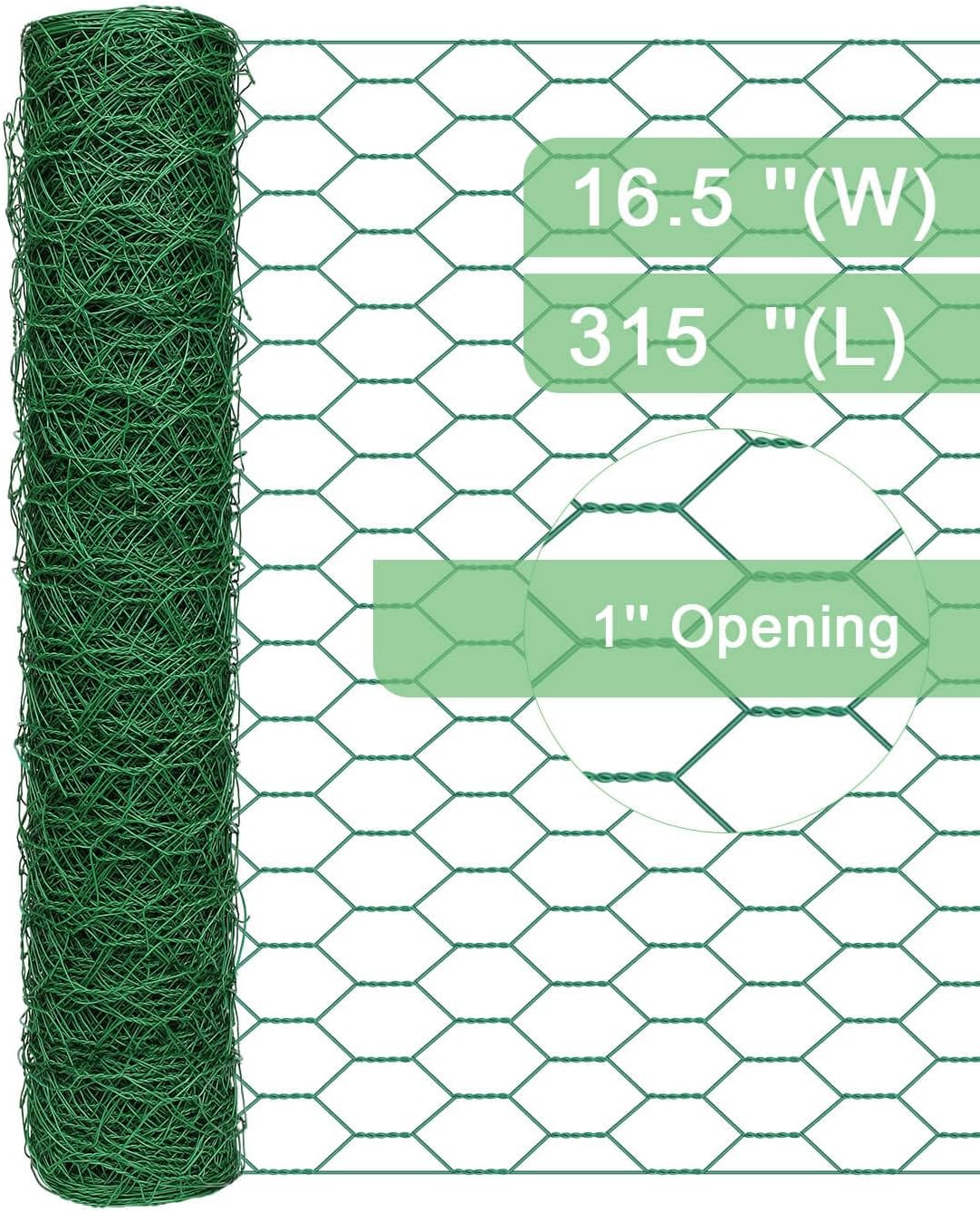 vensovo Garden Poultry Green Chicken Wire - 16.5 '' × 315 '' Chicken Wire Floral for Crafts, Garden Fence Animal Barrier, 1 inch Mesh Poultry Netting Fence, Pet/Rabbit/Chicken Wire Fencing