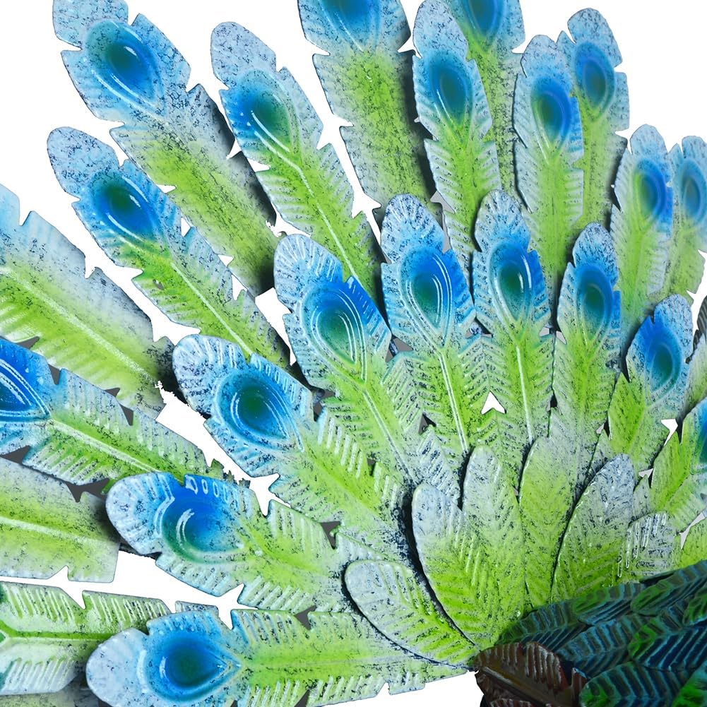 Small Peacock Statue Animal Sculpture Garden Decoration Metal Yard Art for Yard Outdoor Decoration (Green)