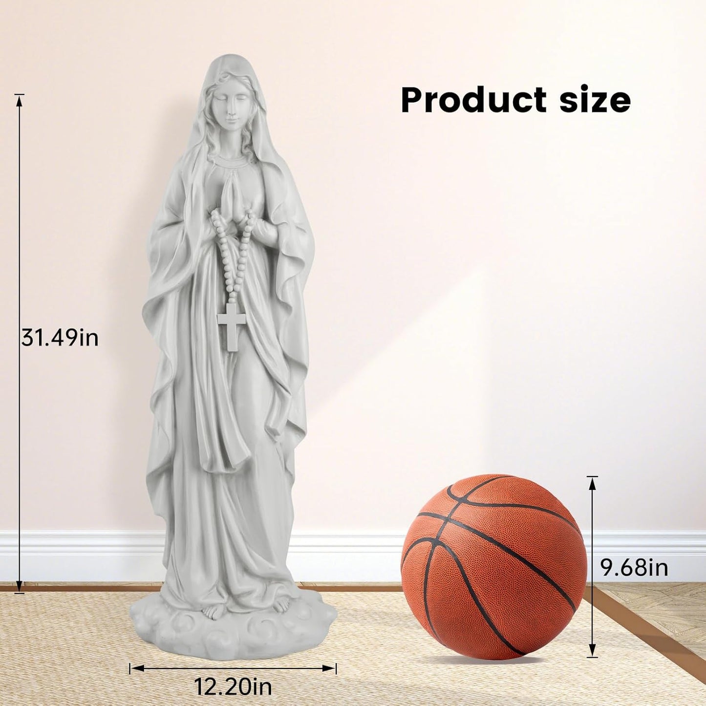 Virgin Mary Praying Statue 31.49 Inch Tall Outdoor Garden Religious Garden Statue Mary Statue Outdoor Yard Patio Deck Home Entryway Hallway Sculpture Magnesium Oxide Stone （White Virgin Mary）