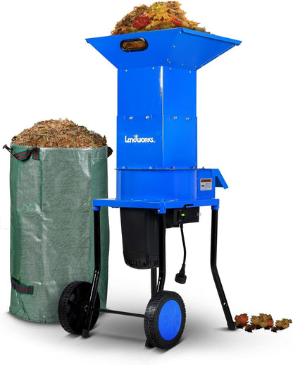 Landworks Electric Leaf Mulcher & Shredder - 15-AMP, 1800W, Steel Construction, 11" Blades, 0.5" Cutting Capacity, 120V AC for Dry Leaves, Grass, & Yard Clippings
