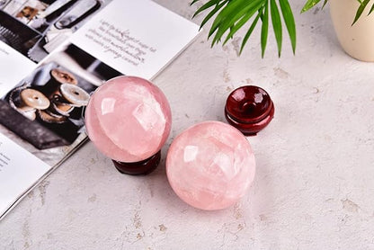 JIC Gem Natural Pink Rose Quartz Ball Sphere with Base,3.5 Inch