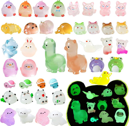 Luminous Mini Resin Figures to Hide, Tiny Resin Animals Variety Pack for Fairy Garden Accessories Outdoor, Glow in The Dark Miniature Figurines for Fish Tank Decorations 40 pcs