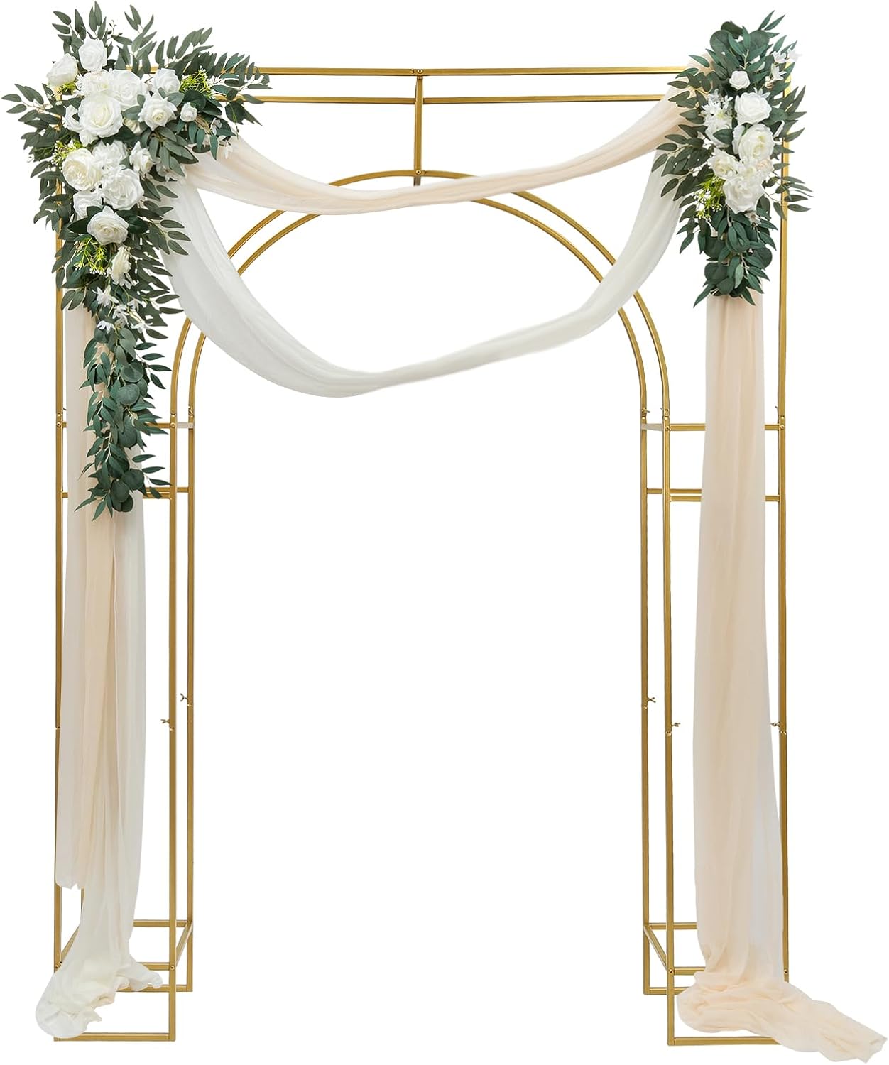 Wedding Arch Backdrop Stand, Gold Double Square Arch Backdrop Stand for Ceremony, 7.87ft Tall Metal Open Balloon Arches Garden Arbor Frame for Photo Background Decoration