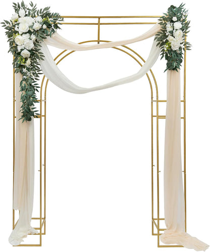 Wedding Arch Backdrop Stand, Gold Double Square Arch Backdrop Stand for Ceremony, 7.87ft Tall Metal Open Balloon Arches Garden Arbor Frame for Photo Background Decoration