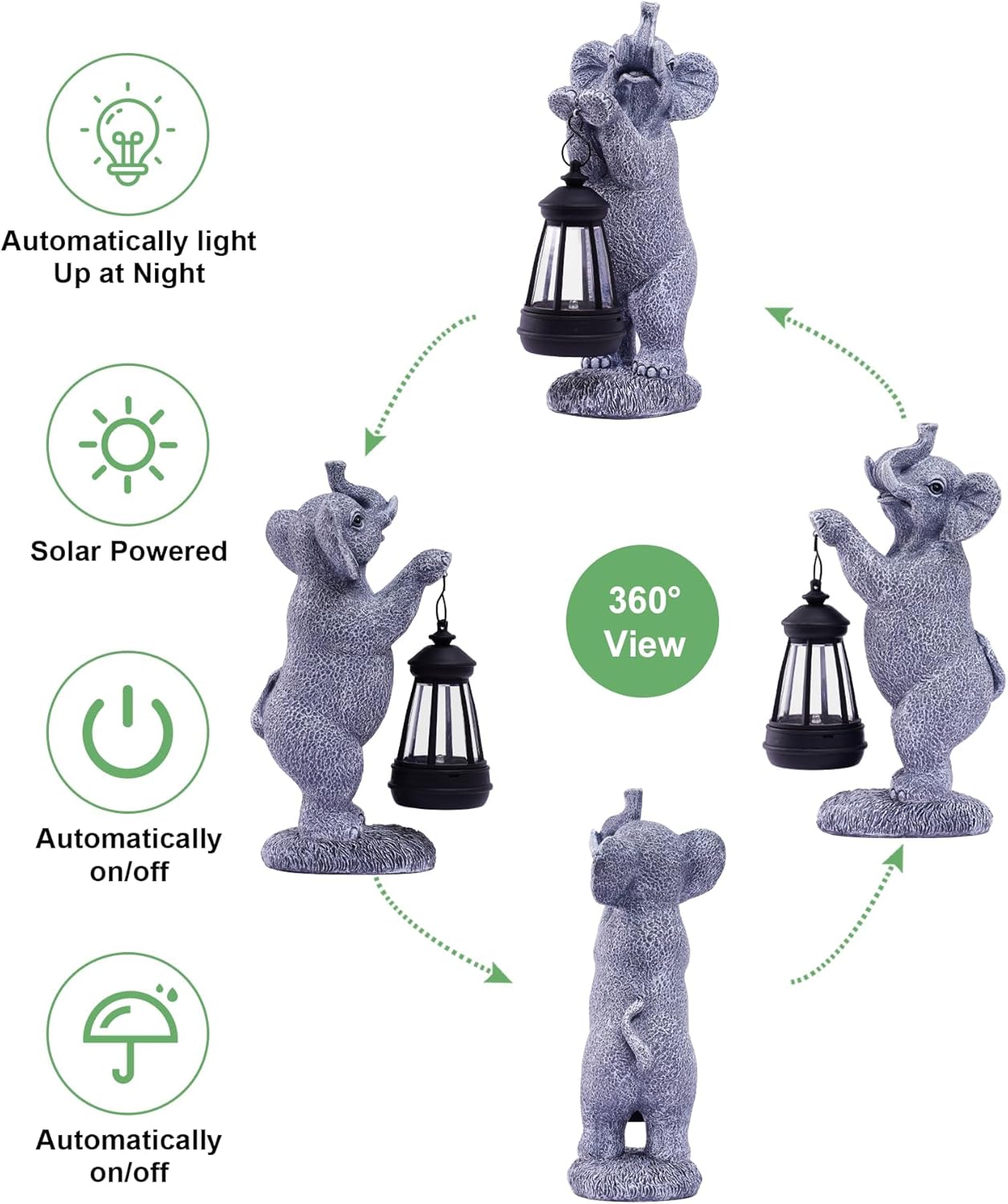 Elephant Statues for Garden Decor: Outdoor Sculpture with Warm Lights for Balcony Lawn Patio Yard - Gifts for Mom Grandma Women