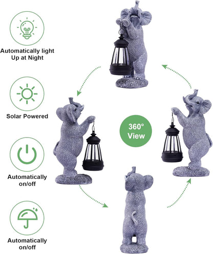 Elephant Statues for Garden Decor: Outdoor Sculpture with Warm Lights for Balcony Lawn Patio Yard - Gifts for Mom Grandma Women