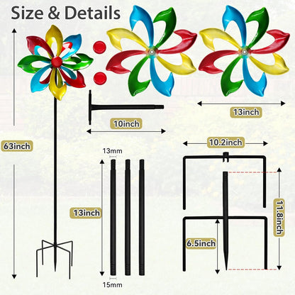 Colorful Metal Wind Spinners for Outdoor - 13 Inch Smooth Spinning Garden Wind Sculptures, Wind-Catcher with Upgraded Stable Stakes for Yard & Patio Decoration