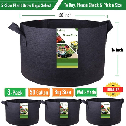 3-Pack 50 Gallon Thickened Plant Grow Bags Large (30x16 in) Heavy Duty Garden Bag Fabric Plant Pots for Potato,Tomato Planter,Herbs Veggies Planting,Flower Pots,Barrel Planter,Yard Waste Bag,Leaf Bags