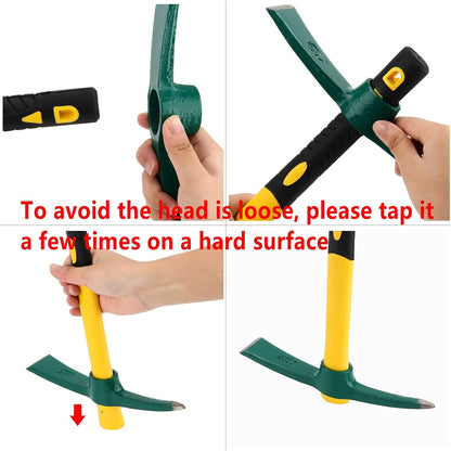 ZOENHOU 15-Inch Solid Pick Mattock, Forged Garden Pick, Weeding Mattock Hoe Agriculture Hand Tools with Heavy-Duty Fiberglass Handle for Weeding Cultivating Camping or Prospecting