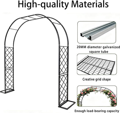 Metal Garden Arbor, Heavy Duty Metal Garden Arch Trellis for Climbing Plants, Decorative Archway Wedding Arch Frame for Patio, Backyard, Patio, Lawn, Pathway, Black