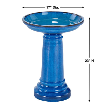 Smart Solar Aviatra Outdoor Ceramic Birdbath with Pedestal Stand and Glossy Finish, Elegant