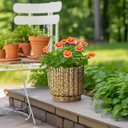 Ceramic Pots for Plants - 9.6 Inch Ceramic Planters for Indoor Plants, Round Flower Pots with Drainage Hole, Fluted Large Planter Outdoor, Patio Decor, Garden Gifts, Yellow