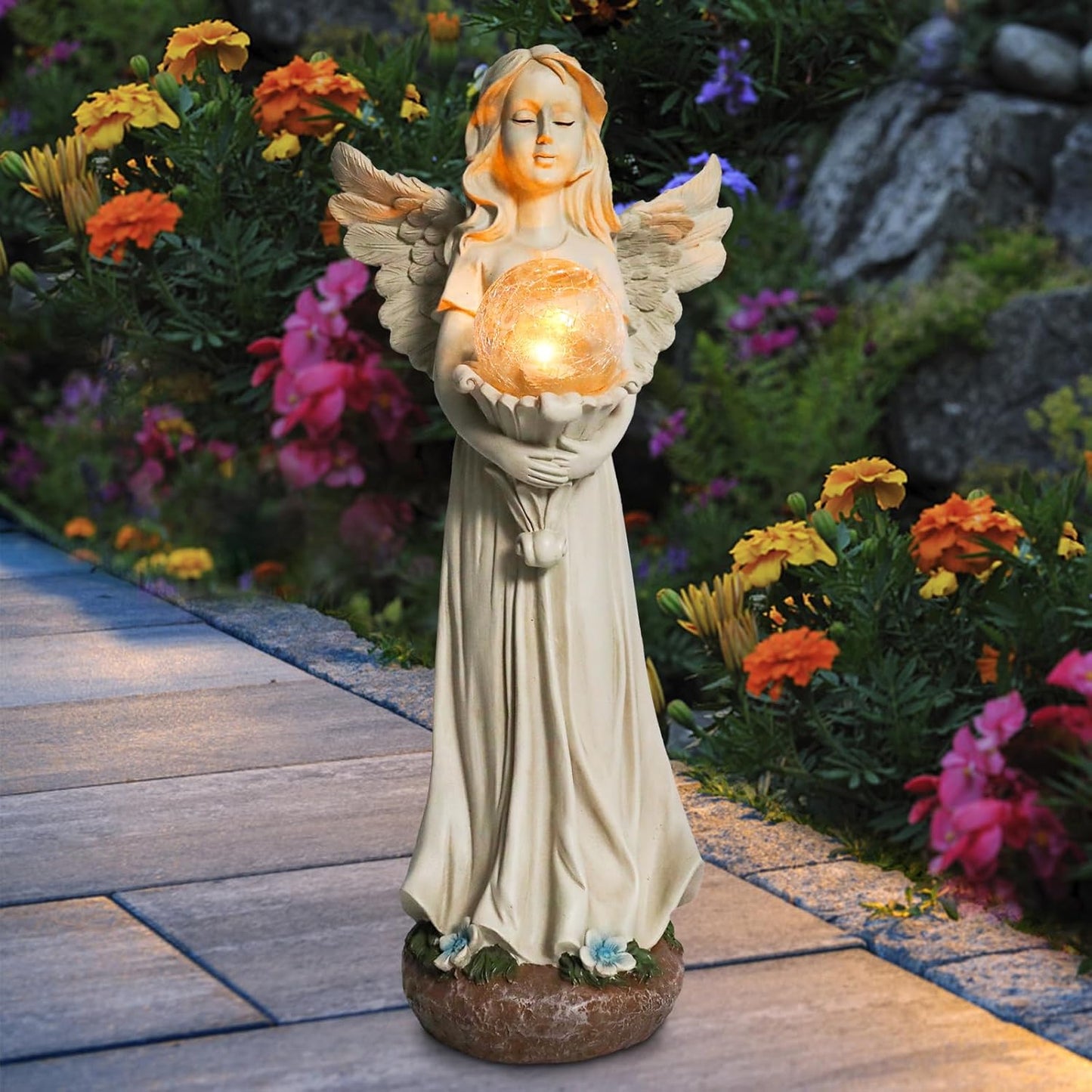 Angel Statue for Garden - 16.3 inches Guardian Solar Garden Statue, Gardening Gifts for Mom Grandma Lawn Ornaments Figurines for Outdoor Decor