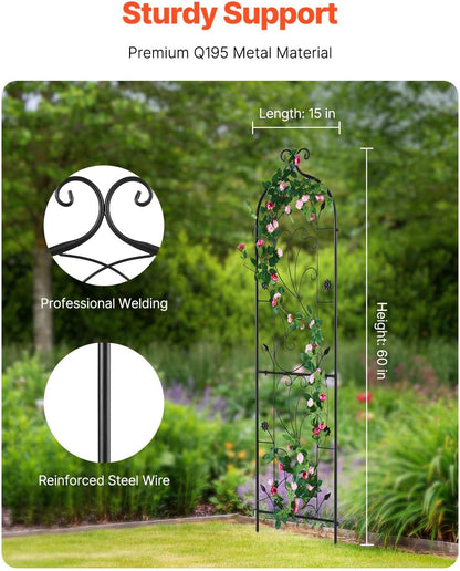 VEVOR 60 x 15 in, Rustproof Metal Garden Flower Trellis, Outdoor Climbing Rose & Cucumber Support, Decorative Tall Clematis Trellis for Courtyards & Lawns