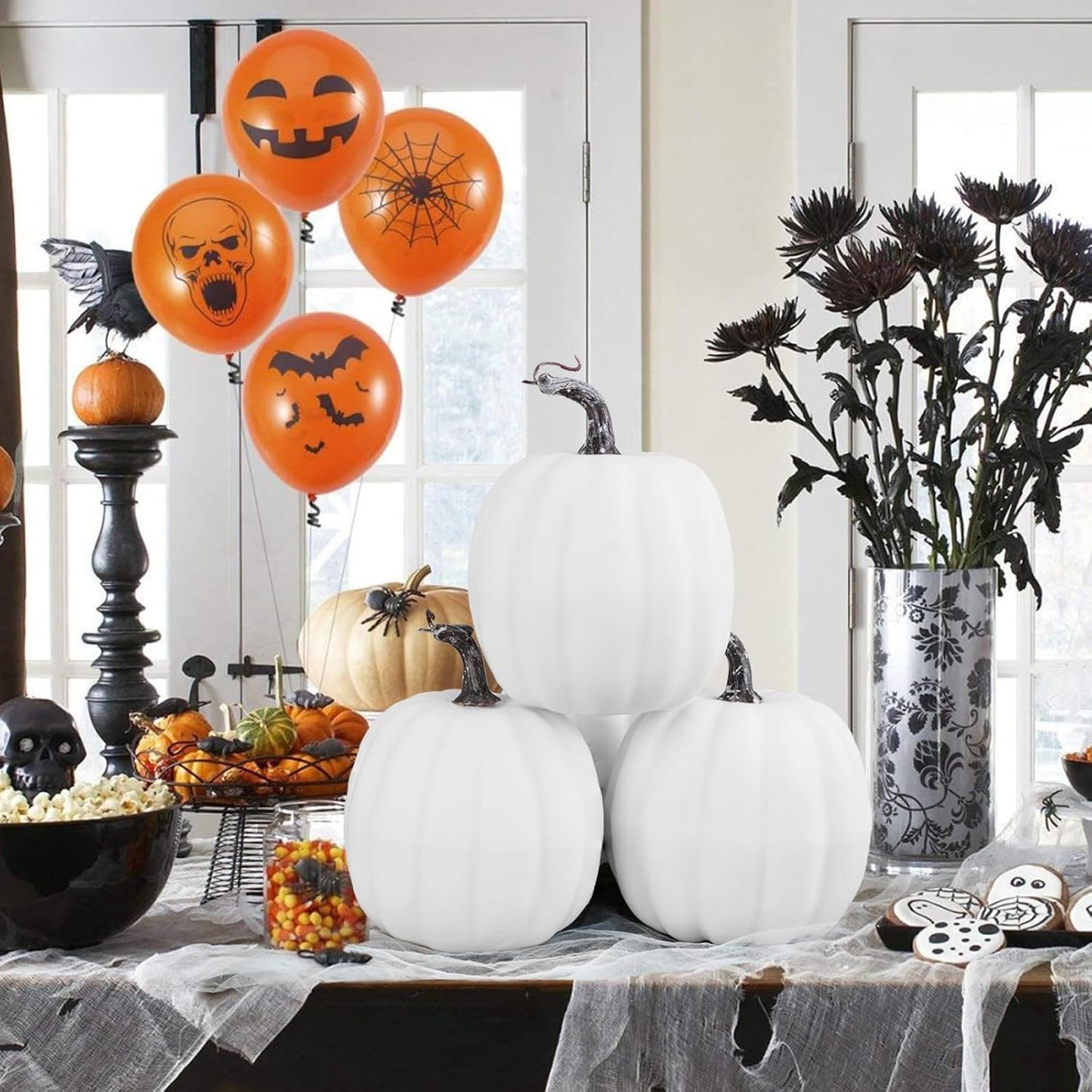 Artmag 6 Inch Large Artificial Pumpkins, 4PCS Big White Faux Foam Harvest Pumpkins for Fall Autumn Thanksgiving Seasonal Holiday Decor