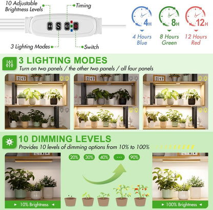FOXGARDEN Grow Light, Bamboo Full Spectrum Plant Light Strip for Indoor Plants, 384 LED Bright Grow Lamp with Auto On/Off Timer 4/8/12H, 3 Switch Modes, 10 Dimmable Levels, 4 Strips with 1 Controller