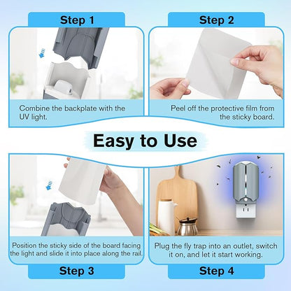 2 Flying Insect Traps & 6 Refill Glue, Fly Trap Indoor, Safe & Quiet Bug Catcher for Fruit Flies, Gnats, Mosquitoes, Moths & Small Insects with UV Light