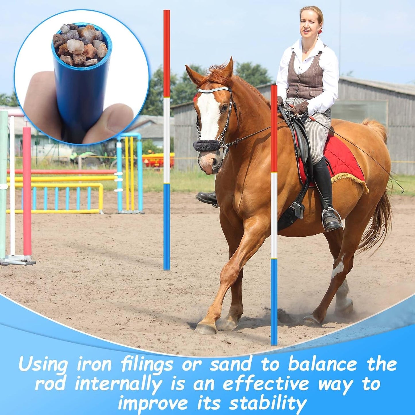 Red White Blue Pole Bending Poles for Horses - Set of 6 | Lightweight, Portable Horse Training Poles | Horse Training Equipment for Agility, Patterns, Obstacles - Easy Storage & Setup