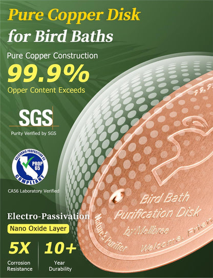 Mellbree Bird Bath Copper Disc, 0.6mm Reinforced 99.99% Pure Copper Cleaning Disk for Physical Safe