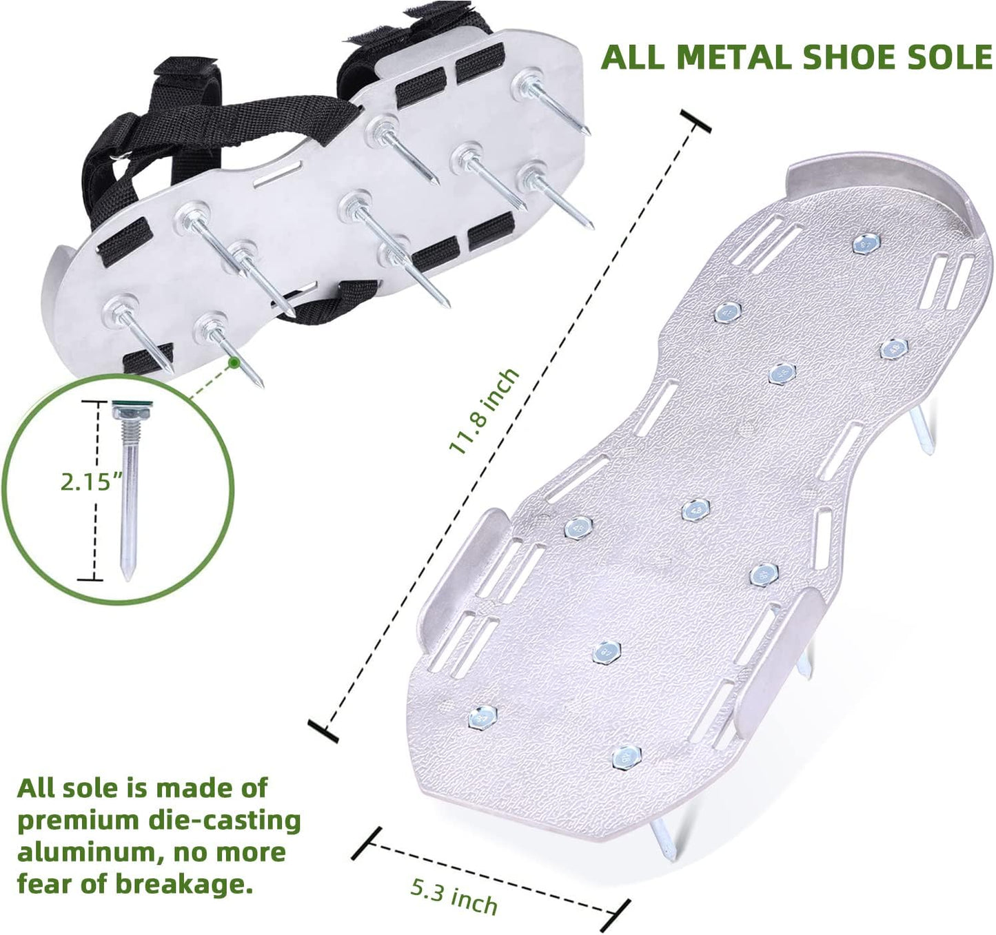 Ohuhu Metal Lawn Aerator Shoes, Upgraded Aluminum Aerating Shoe with 2.2" Durable Spikes, Free-Installation Spiked Sandals with Stainless Steel Shovel for Yard Patio Garden Grass