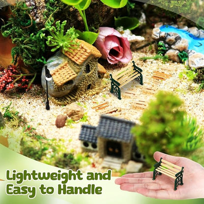 Toyvian Dollhouse Miniature Park Bench Miniature Garden Chair Seat Props Fairy Garden Bench with Mini Street Lamp Post Light Decor for Dollhouses Decoration Garden Ornaments