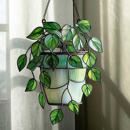 Cascading Ivy Leaf Acrylic Suncatcher Stained Glass Effect Window Car Hanging Christmas Ornament Indoor Outdoor Decor Garden Sun Catcher Panel for Monstera Lover for Women Mom Grandma