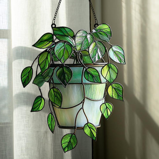 Cascading Ivy Leaf Acrylic Suncatcher Stained Glass Effect Window Car Hanging Christmas Ornament