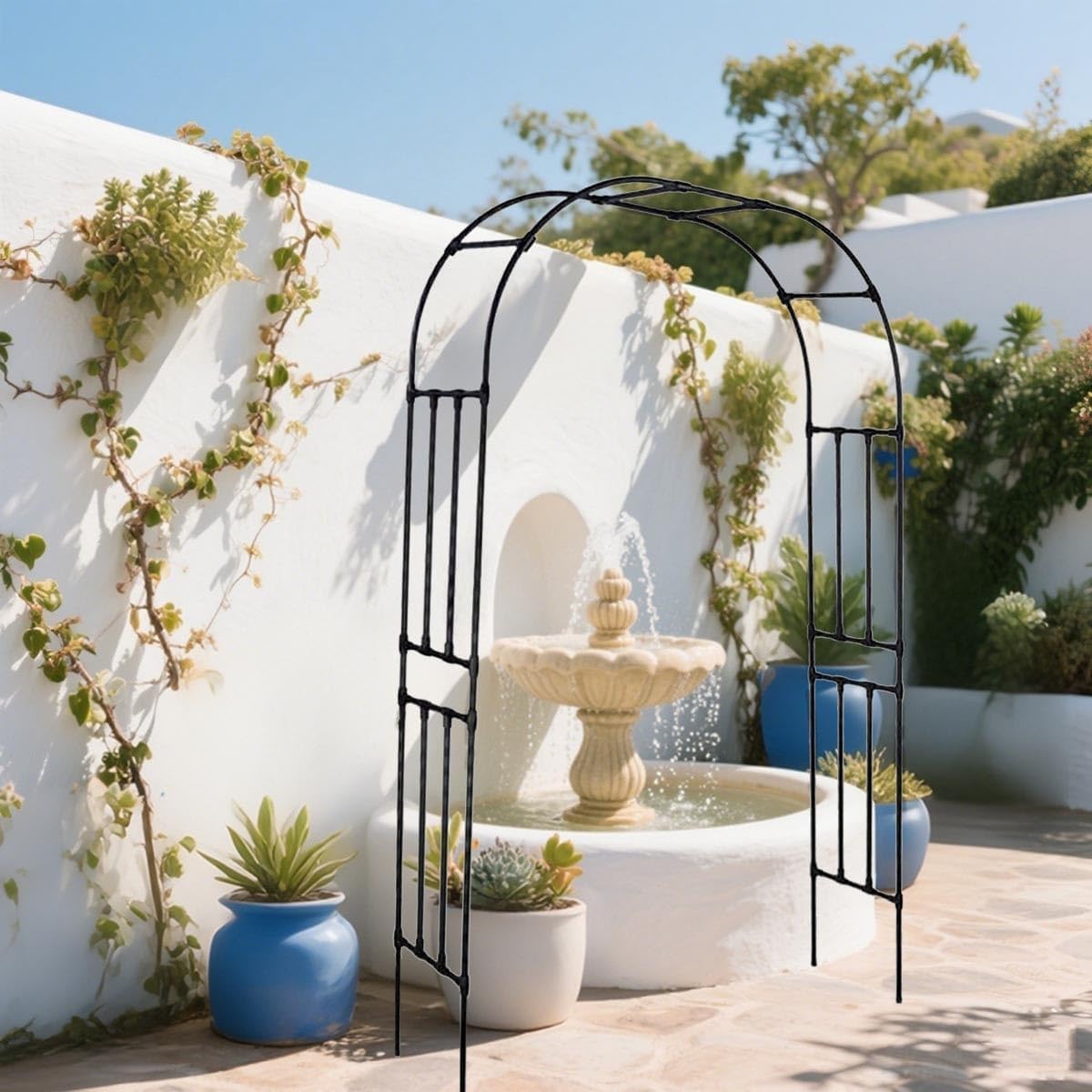Metal Garden Arch Arbor Trellis – Heavy Duty Steel Garden Arbor for Climbing Plants, Wedding Ceremony, Party & Outdoor Decoration – Weather-Resistant Black Garden Archway for Lawn, Patio, and Pathway