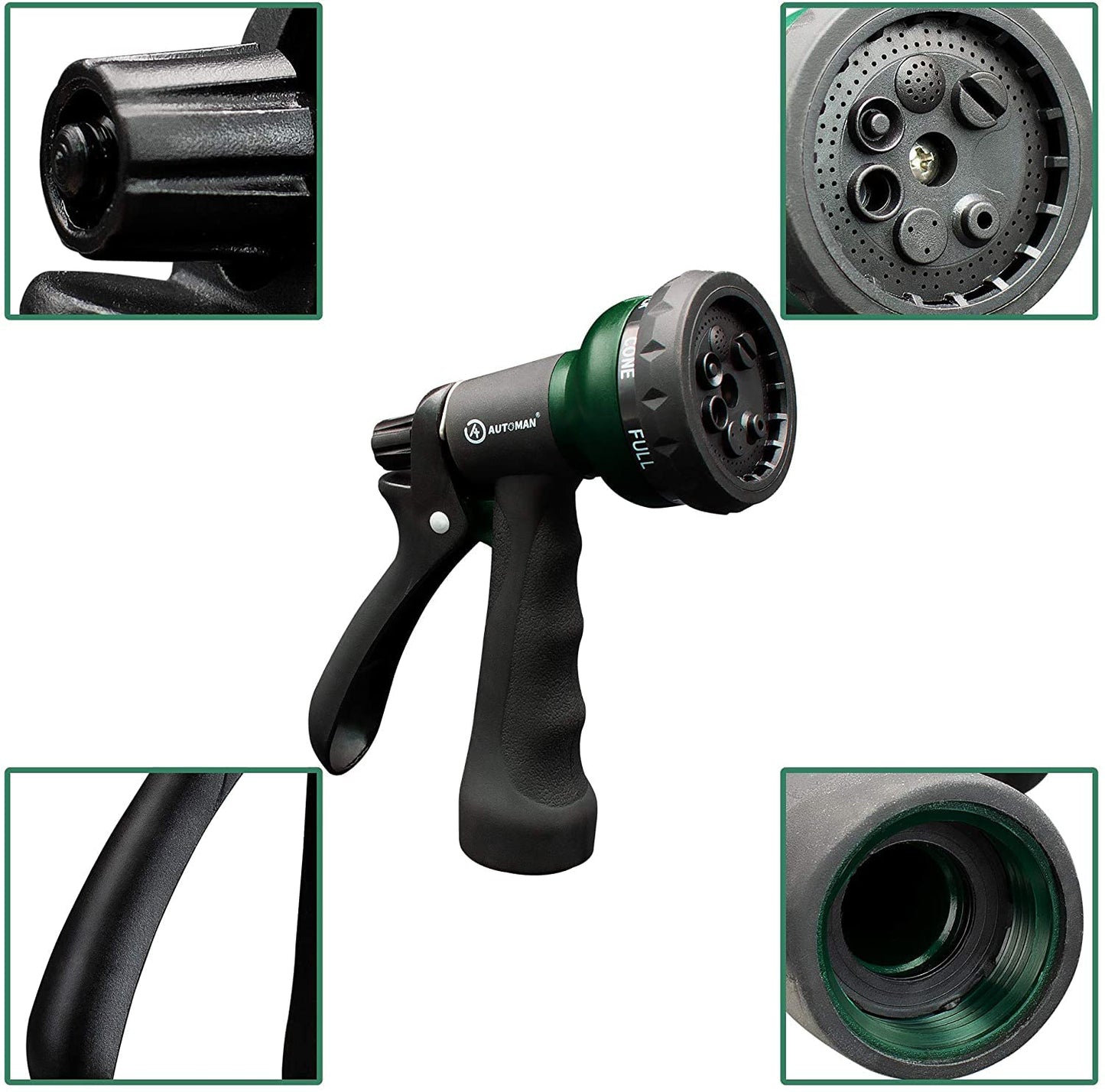 AUTOMAN Garden Hose Nozzle 2PK, ABS Water Spray Nozzle with 7 Adjustable Patterns, Slip Resistant