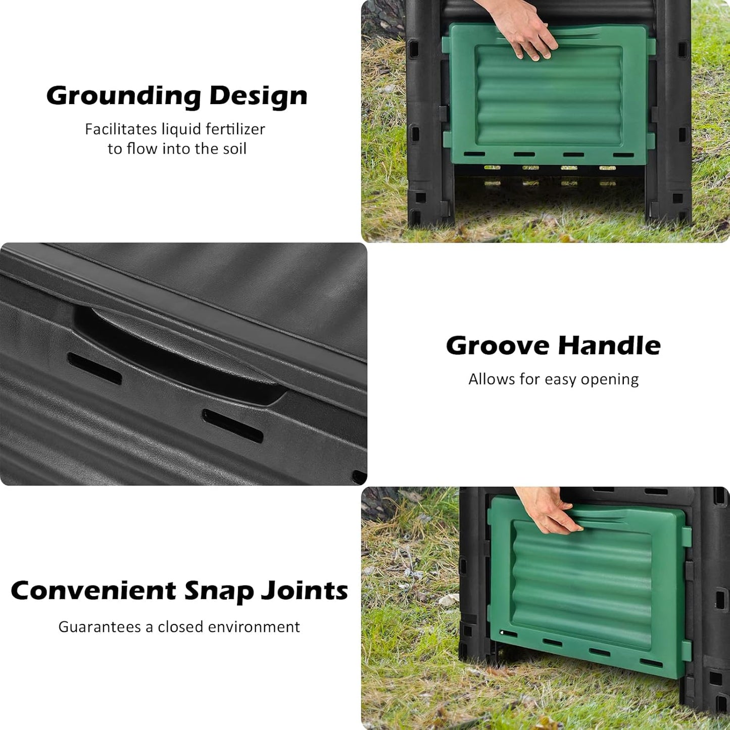 Happygrill Outdoor Compost Bin, Composting Box w/Top Flip Latch-on Lid,80 Gallons Composter for Kitchen Waste & Garden Scraps, Compost Barrel for Fast Creation of Fertile Soil (Black+Green)