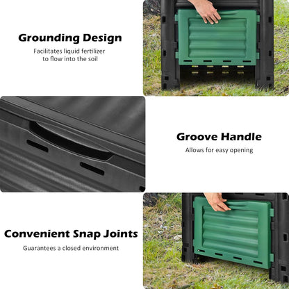 Happygrill Outdoor Compost Bin, Composting Box w/Top Flip Latch-on Lid,80 Gallons Composter for Kitchen Waste & Garden Scraps, Compost Barrel for Fast Creation of Fertile Soil (Black+Green)