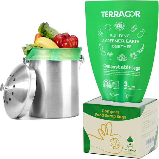 3 Gallon Compostable Trash Bags, 100 Bags Compost Bags for Countertop Bin, BPI Certified and Meet