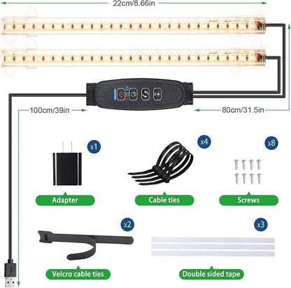 8.6'' Mini LED Grow Light Strips, Full Spectrum 3000K, 52 LED Plant Light with 3/9/12H Timer, 10 Dimmable Levels for Seedling, Succulent and Plant Shelf, 2 Head