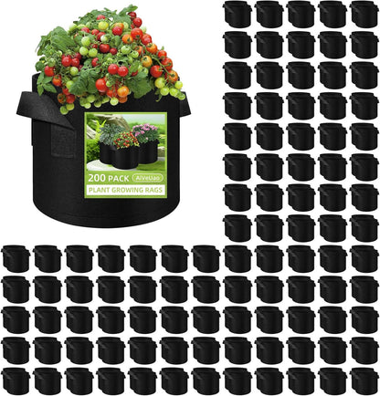 200 Pack 7 Gallons Grow Bags, Non-Woven Fabric Pots Plant Bags, Plant Grow Bags with Handles, Garden Plant Bags for Potatoes, Carrots, Tomatoes and Other Vegetable,Fruits
