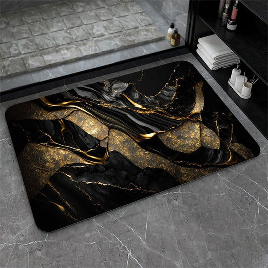 Bath Mat-Bathroom Rug，Black and Metallic Gold Marble-Absorbent Non Slip Quick Dry Stain Resistant Easy to Clean Care Shower Rug for Bathtub Shower Room 20×31Inch (50 * 80cm)