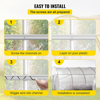 VEVOR Greenhouse Spring Wire and Lock Channel 40 Packs, 6.56 ft PE Coated Aluminum Alloy Bundle Kit, Silver Plastic Poly Film or Shade Cloth Attachment w/Screws