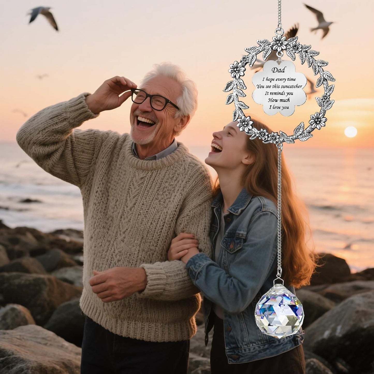 Suncatcher Gifts for Dad, Birthday Gifts for Dad from Daughter Son, Sun Catcher for Christmas Birthday Mothers Day Thanksgiving Valentines Day