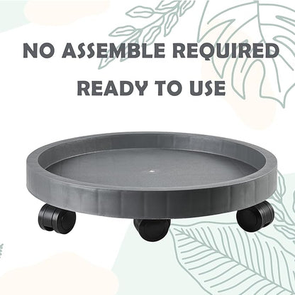 17.5 Inch Planter Caddies Rolling Saucer Caddy with Wheels, Heavy Duty Wheeled Stand for Potted Plant, Round Coaster Roller Base Tray with Casters, Flower Pot Dolly Holder for Indoor Outdoor