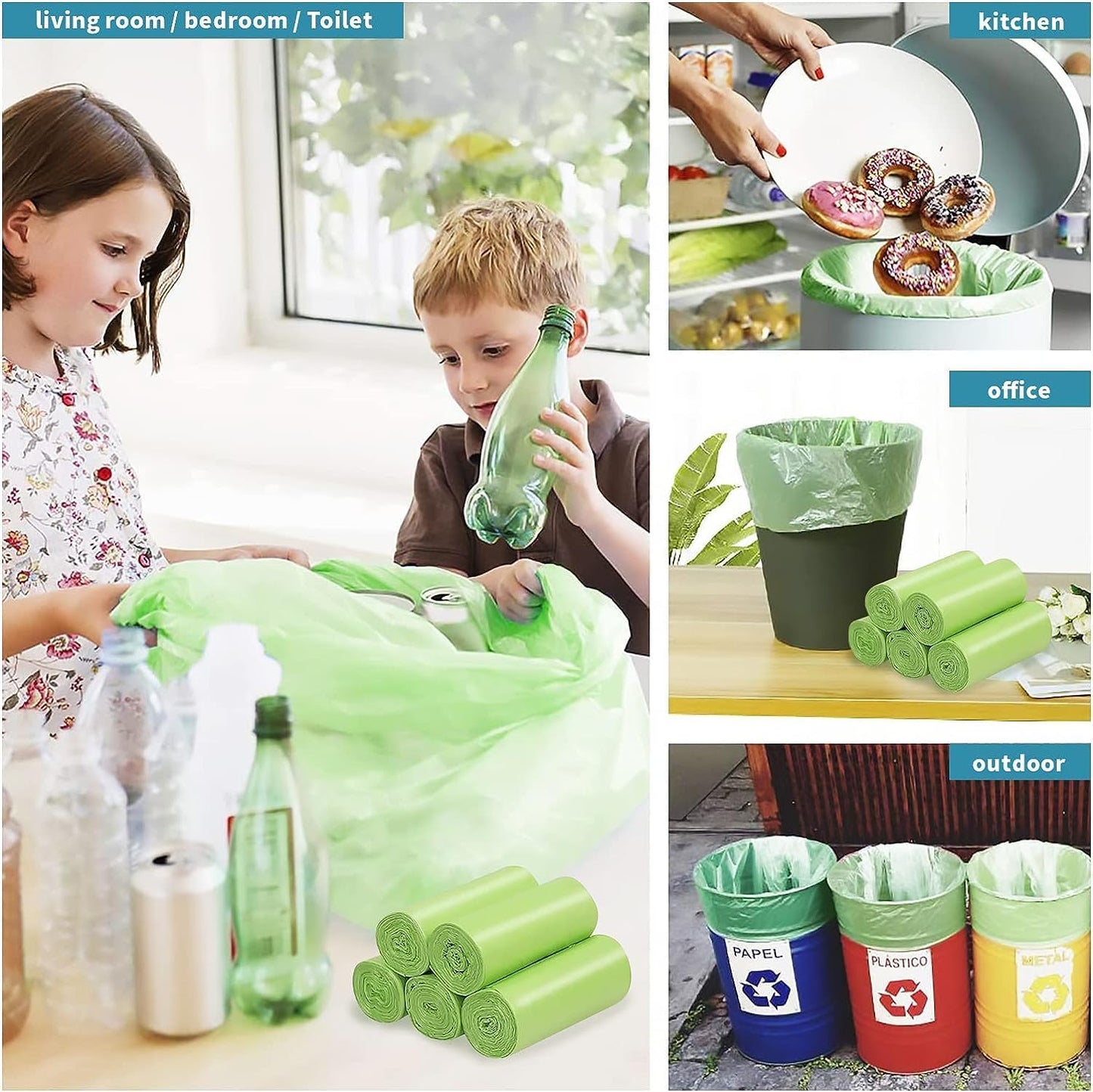 Biodegradable Trash Bags - 13 Gallon Durable Garbage Bag [100 Count], Perfect for Tall Trash Cans Green Thicken Recycling Bin Bags for Kitchen, Bathroom, Camping, Office, Car
