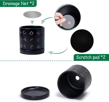 D'vine Dev Set of 2 Ceramic Planter Pots with Drainage Hole and Saucer, 4.5 Inch Plant Pots for Plants Indoor Houseplants, Black, 99-Z-G-2-V