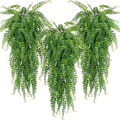 6 Pcs Artificial Hanging Ferns Plants Fake Hanging Plants Fake Ivy Boston Ferns Vine Outdoor Indoor Home Décor UV Resistant Plastic Plants (Green)