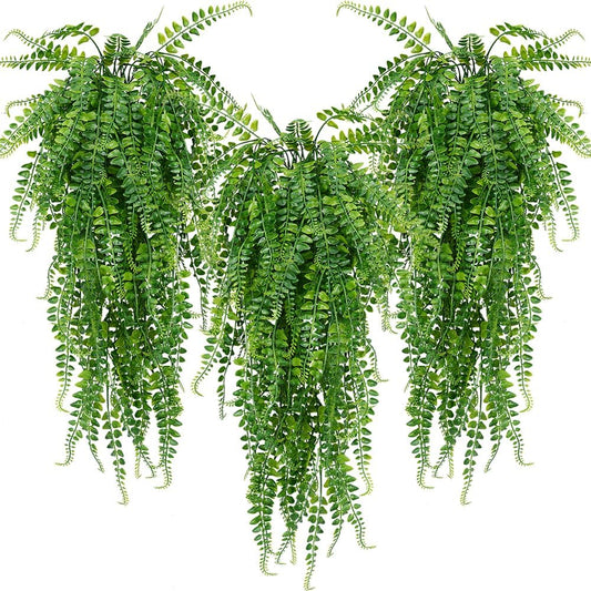 6 Pcs Artificial Hanging Ferns Plants Fake Hanging Plants Fake Ivy Boston Ferns Vine Outdoor Indoor