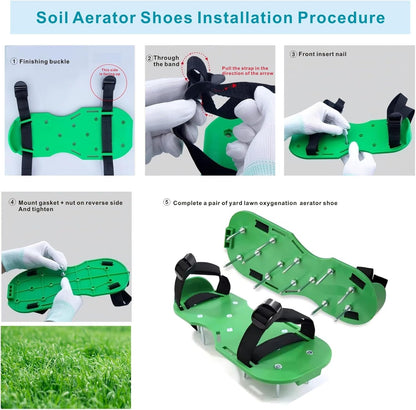 Lawn Aerator Shoes Upgrades Aeration Shoes for Lawn Heavy Strap Spike Shoes for Grass Soil Aerating Spikes Tool (Green)