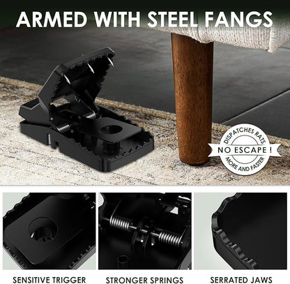 6-Pack Unstoppable Rat Trap with Steel Fangs, Stronger Large Mouse Snap Traps That Kill Instantly, Dispatch More Rodents Faster, Indoor & Outdoor Use and Reusable