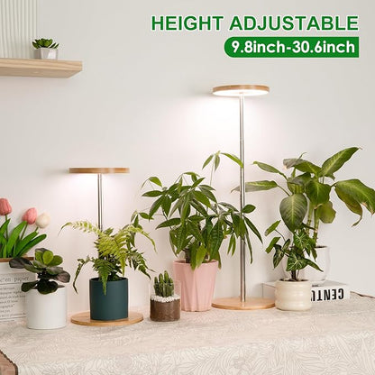 LORDEM Bamboo Grow Light, LED Plant Light for Indoor Plants Growing, Full Spectrum Bamboo Desk Growth Lamp with Automatic Timer for 4H/8H/12H, 4 Dimmable Levels, Height Adjustable, Pack of 2