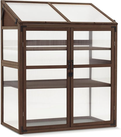 Macrout Cold Frame Greenhouse, Large Wooden Greenhouse Cabinet, Garden Cold Frame with Adjustable Shelves for Outdoor Indoor Use, 1344 (Brown)