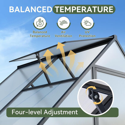 Aoxun 4x6 FT Outdoor Greenhouse,Sturdy Aluminum Frame, Polycarbonate Panels, Roof Vent, Ground Nails, Lockable Door,Quick Setup for Garden and Backyard, Black