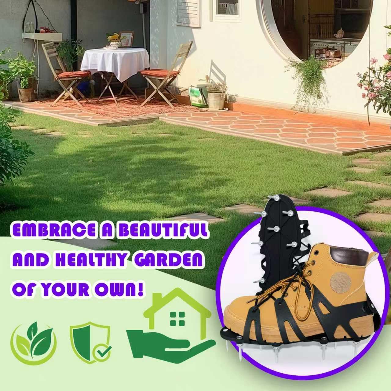 Lawn Aerator Shoes with Spiked Design &Adjustable Wrap Around Lacing,Gardening Tools,Grass Aeration Spikes Tools,Black
