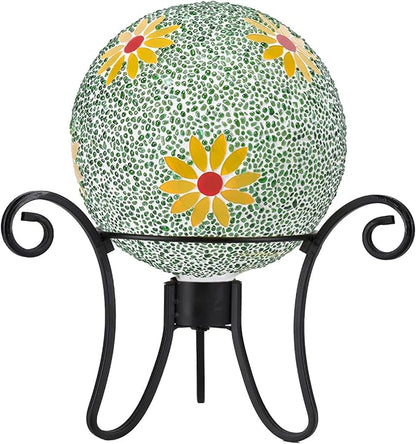 Gazing Ball 8 Inch Flower Glass Mosaic Garden Globe Outdoor Gazing Globe Yard Ornament for Garden Yard Home Lawn Outdoor Decoration Gift for Women (Not Solar Powered)