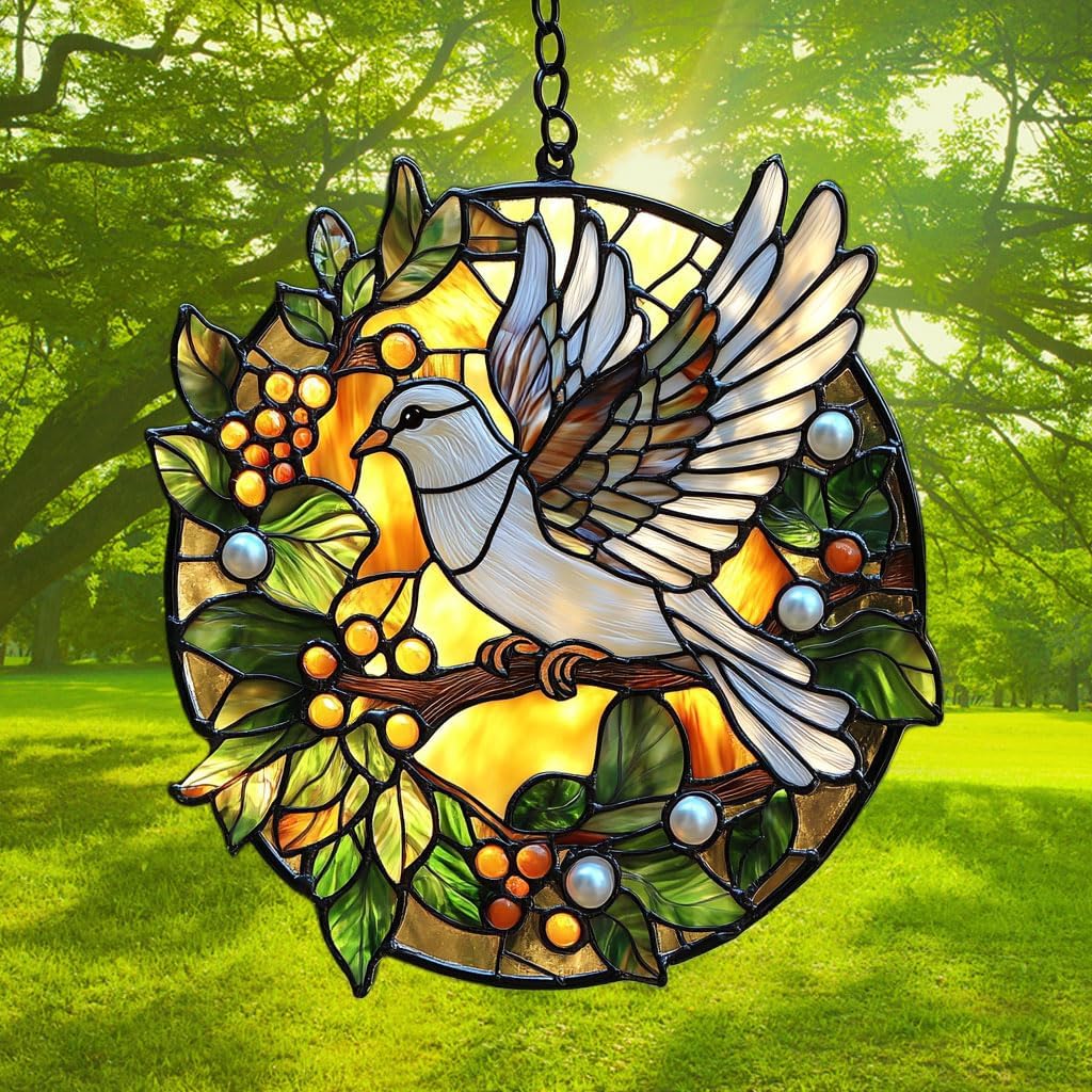 Peaceloving Dove Acrylic Suncatcher Stained Glass Effect Window Car Hanging Christmas Ornament Indoor Outdoor Decor Garden Sun Catcher Panel for Acrylic Suncatcher Lover for Women Mom Grandma